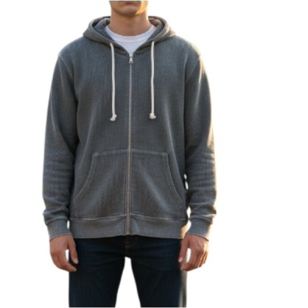 Charles River Camden Denim Full Zip Hoodie Sweatshirt, Split Open Pockets, Sz L